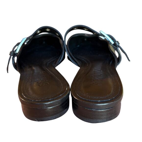 Schutz "Penny Flats" Black Buckle Mules with Silver Hardware, Pointy Toes size 6 - Picture 4 of 15